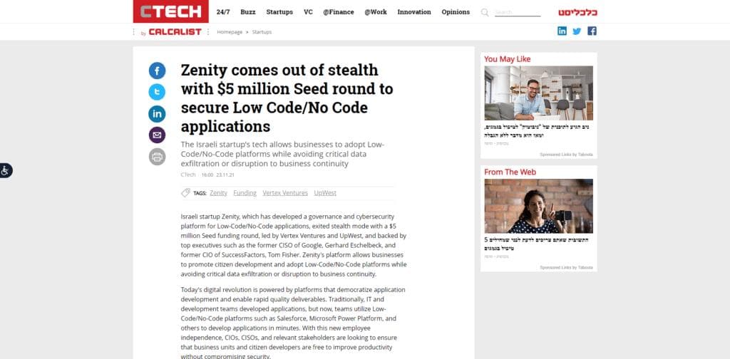 Zenity comes out of stealth with $5 million Seed round to secure Low Code/No Code applications
