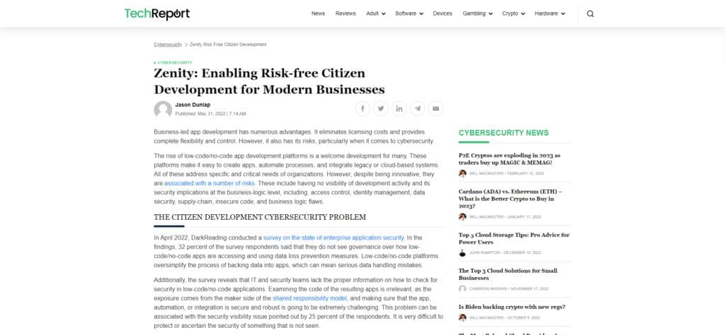 Zenity: Enabling Risk-free Citizen Development for Modern Businesses