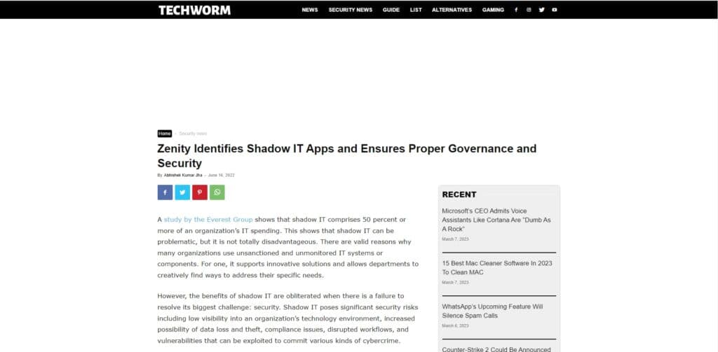 Zenity Identifies Shadow IT Apps and Ensures Proper Governance and Security